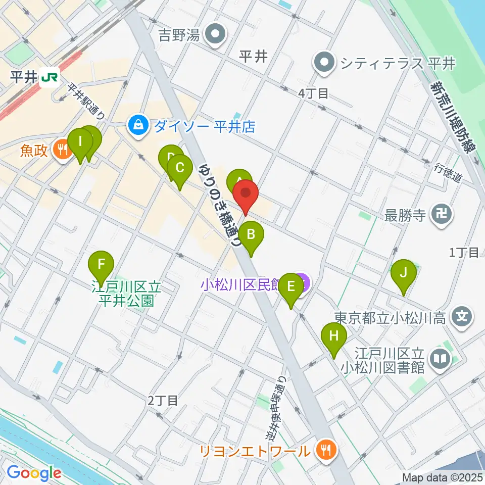 向山楽器店周辺のカフェ一覧地図
