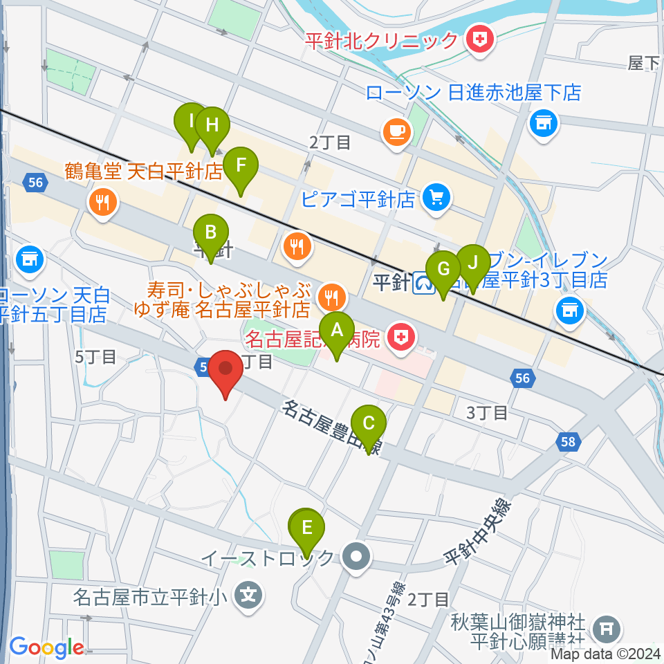 名古屋ピアノ調律センター周辺のカフェ一覧地図