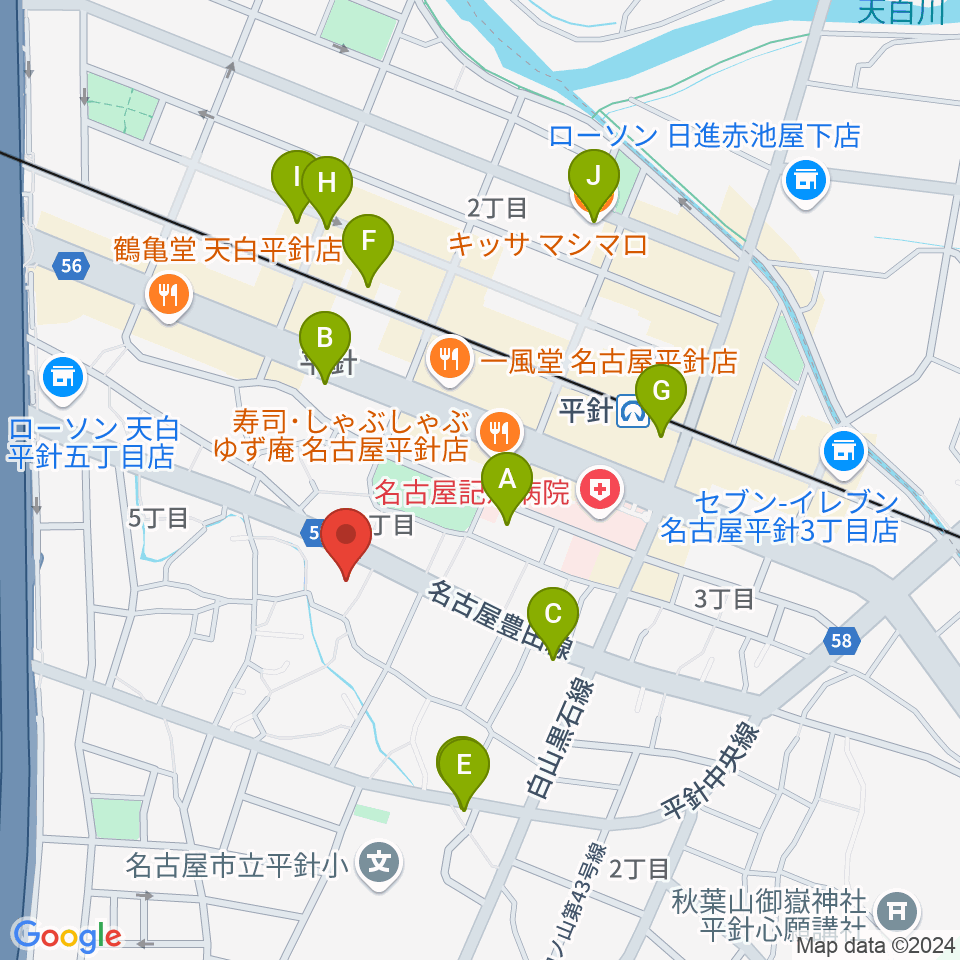 名古屋ピアノ調律センター周辺のカフェ一覧地図