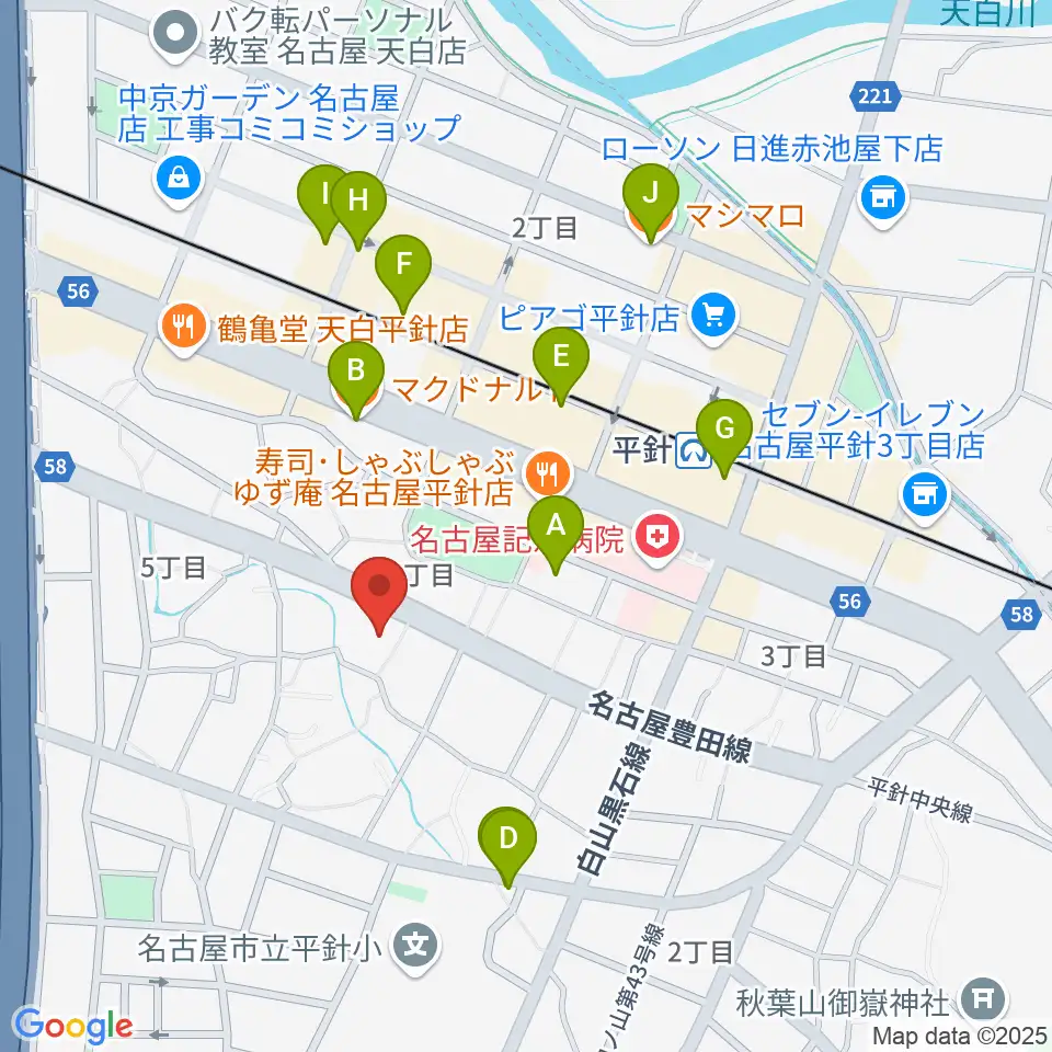 名古屋ピアノ調律センター周辺のカフェ一覧地図