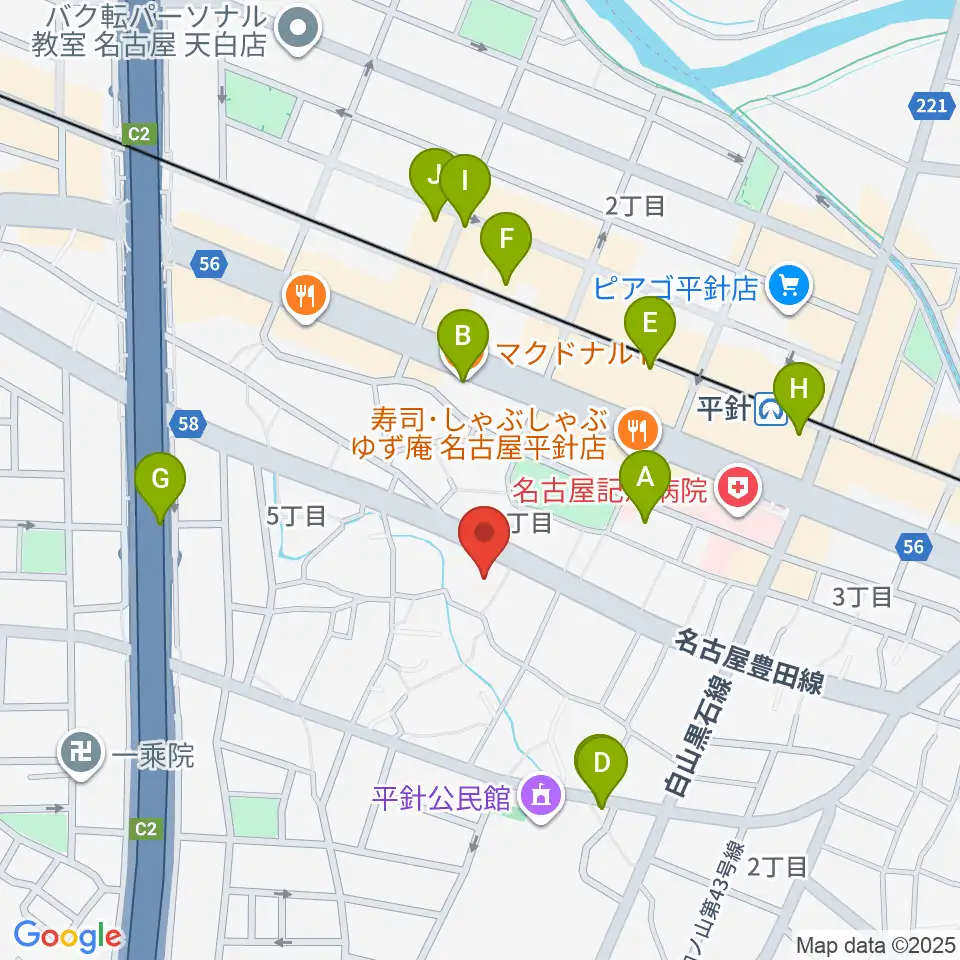 名古屋ピアノ調律センター周辺のカフェ一覧地図