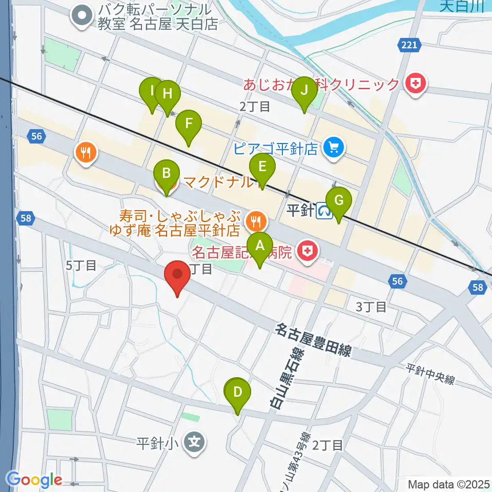 名古屋ピアノ調律センター周辺のカフェ一覧地図