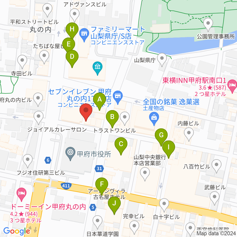 内藤楽器本店周辺のカフェ一覧地図