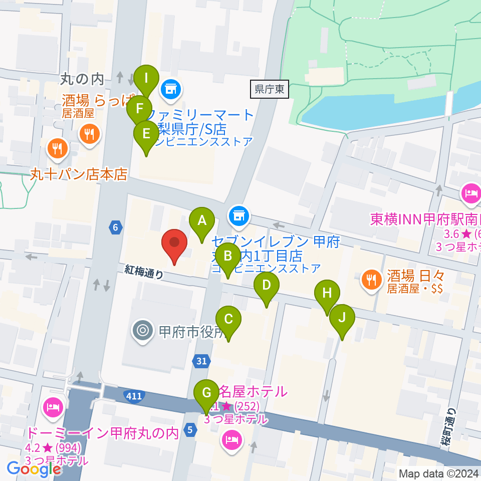 内藤楽器本店周辺のカフェ一覧地図