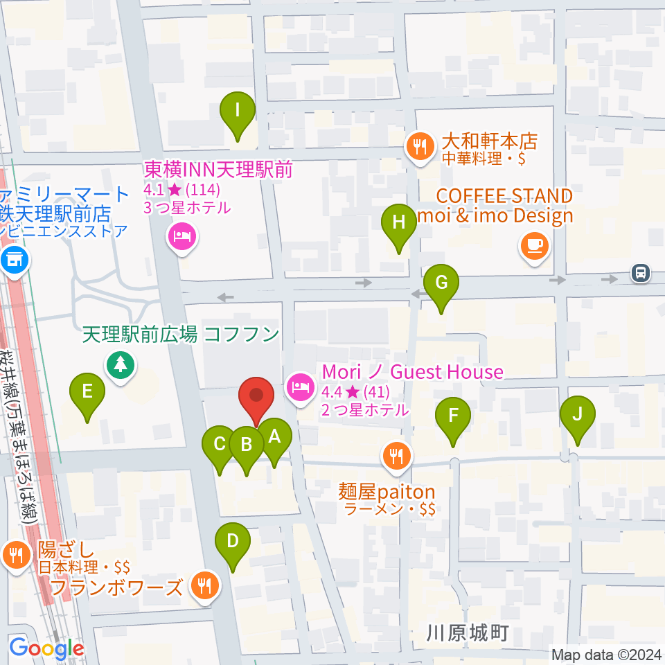 雅楽器 たなかや周辺のカフェ一覧地図