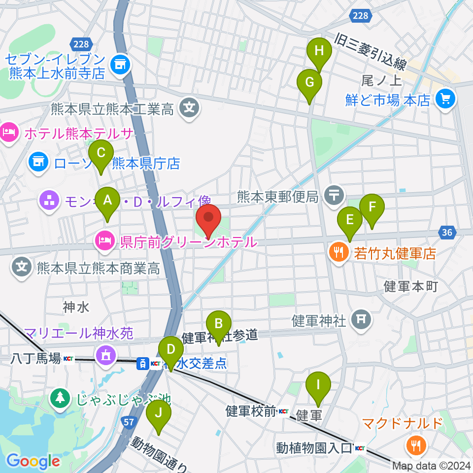 くまもとピアノ周辺のカフェ一覧地図