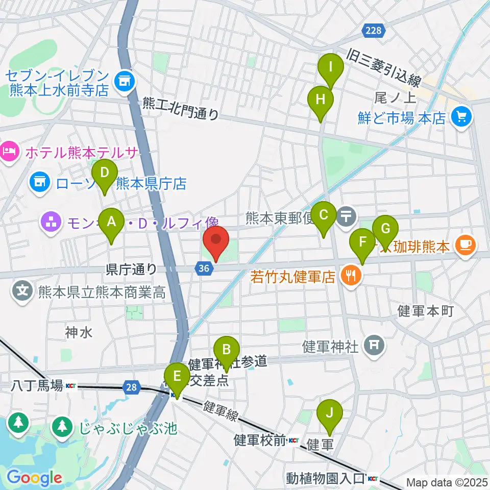 くまもとピアノ周辺のカフェ一覧地図