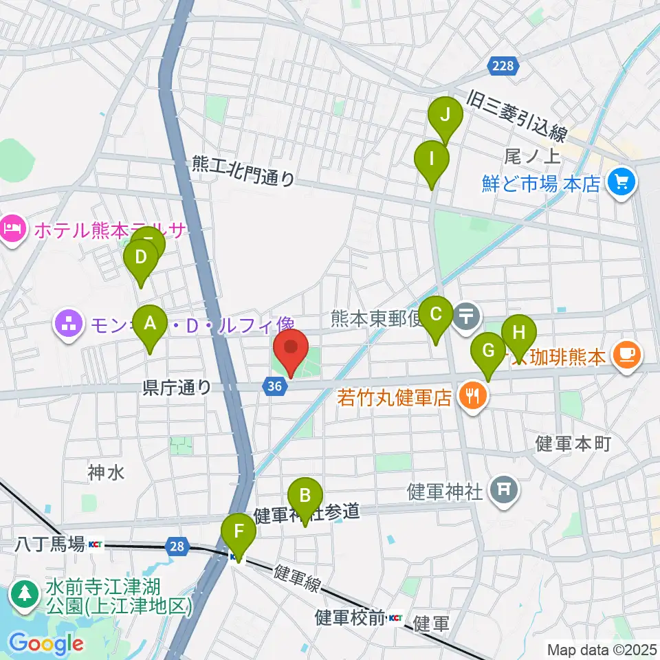 くまもとピアノ周辺のカフェ一覧地図