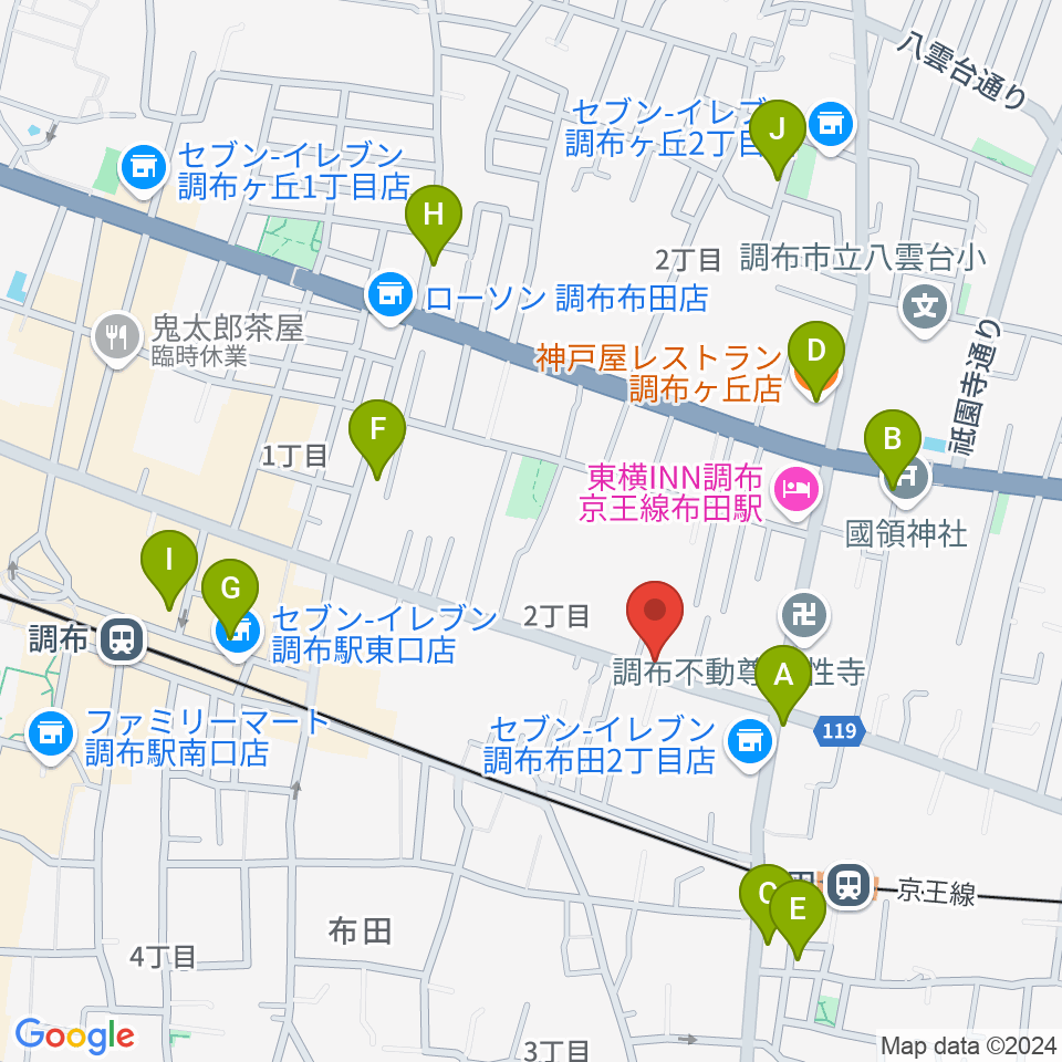 大西楽器店周辺のカフェ一覧地図