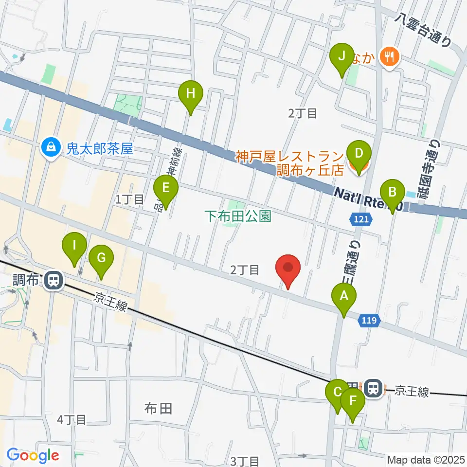 大西楽器店周辺のカフェ一覧地図