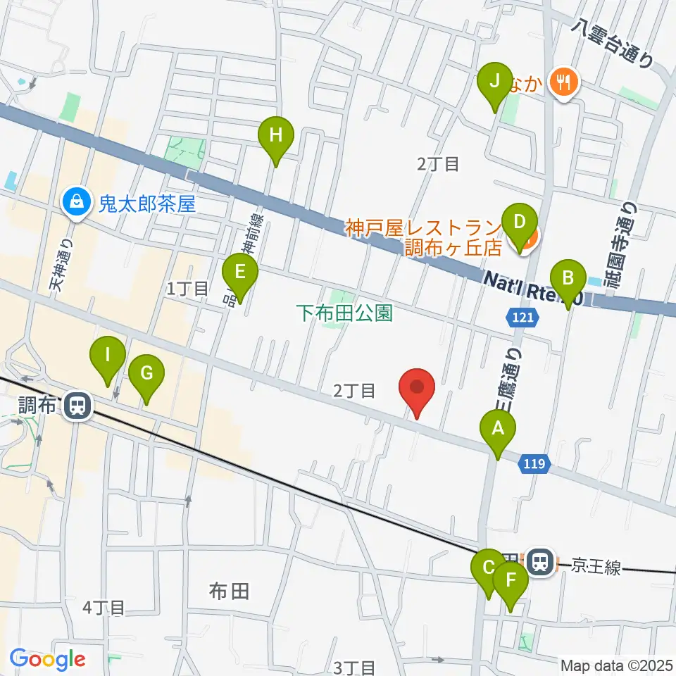 大西楽器店周辺のカフェ一覧地図