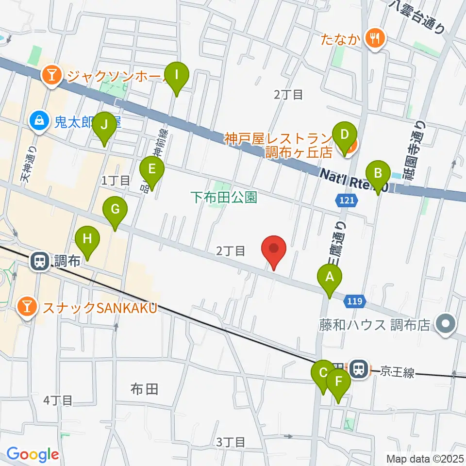 大西楽器店周辺のカフェ一覧地図