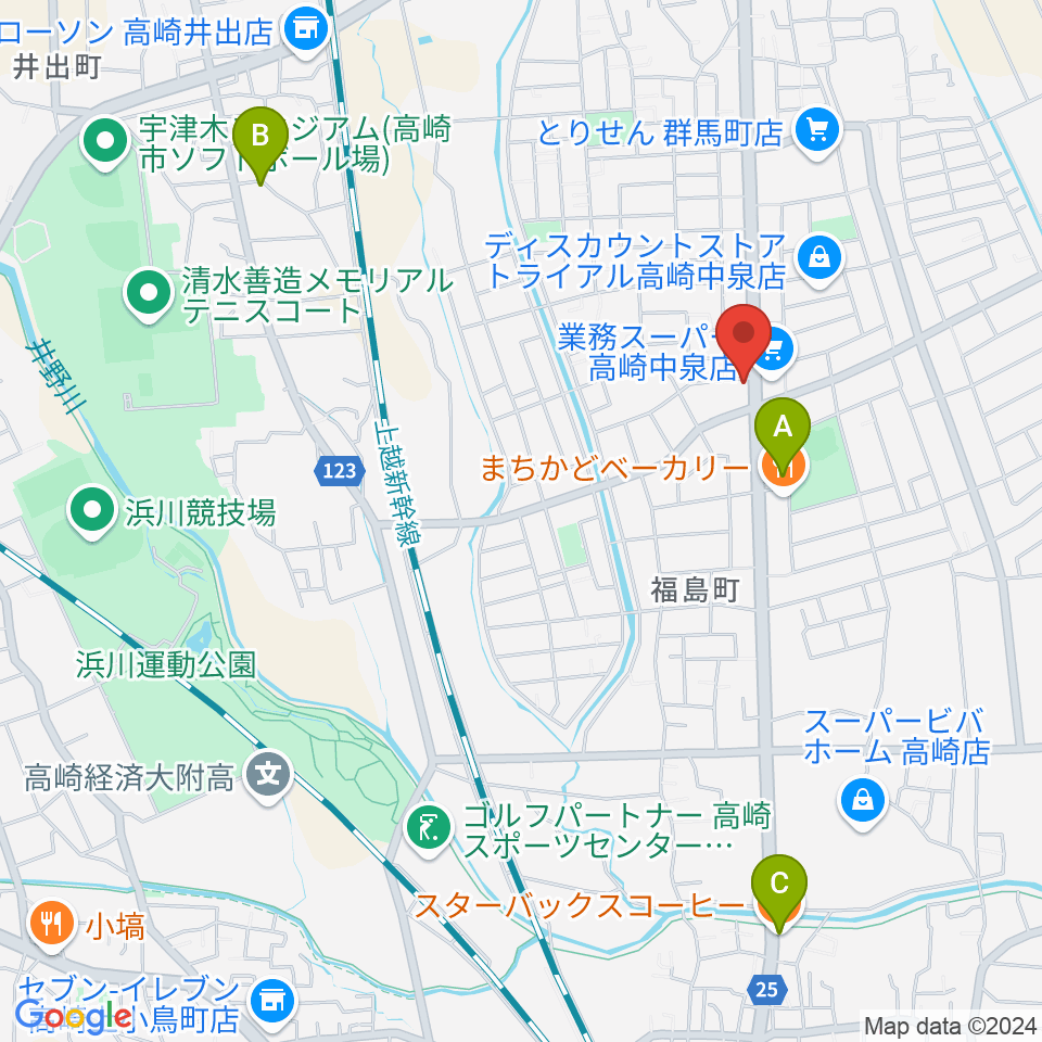 オカダ楽器周辺のカフェ一覧地図