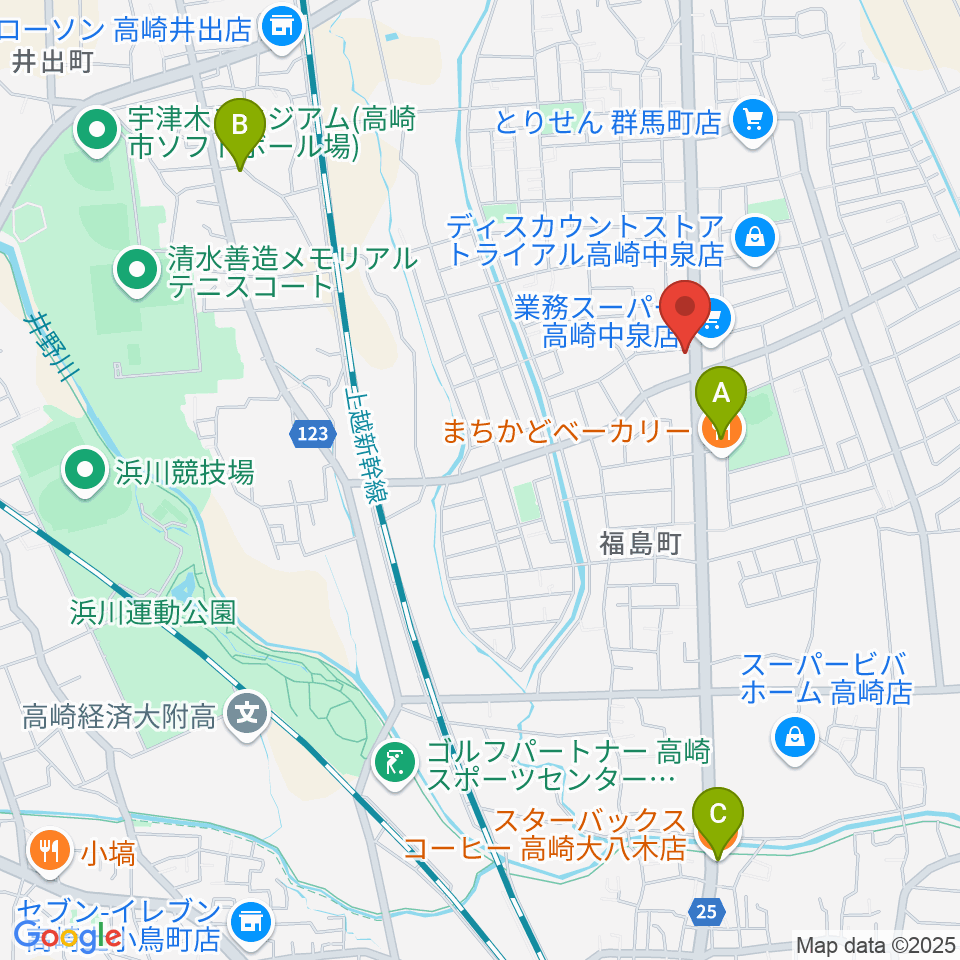 オカダ楽器周辺のカフェ一覧地図