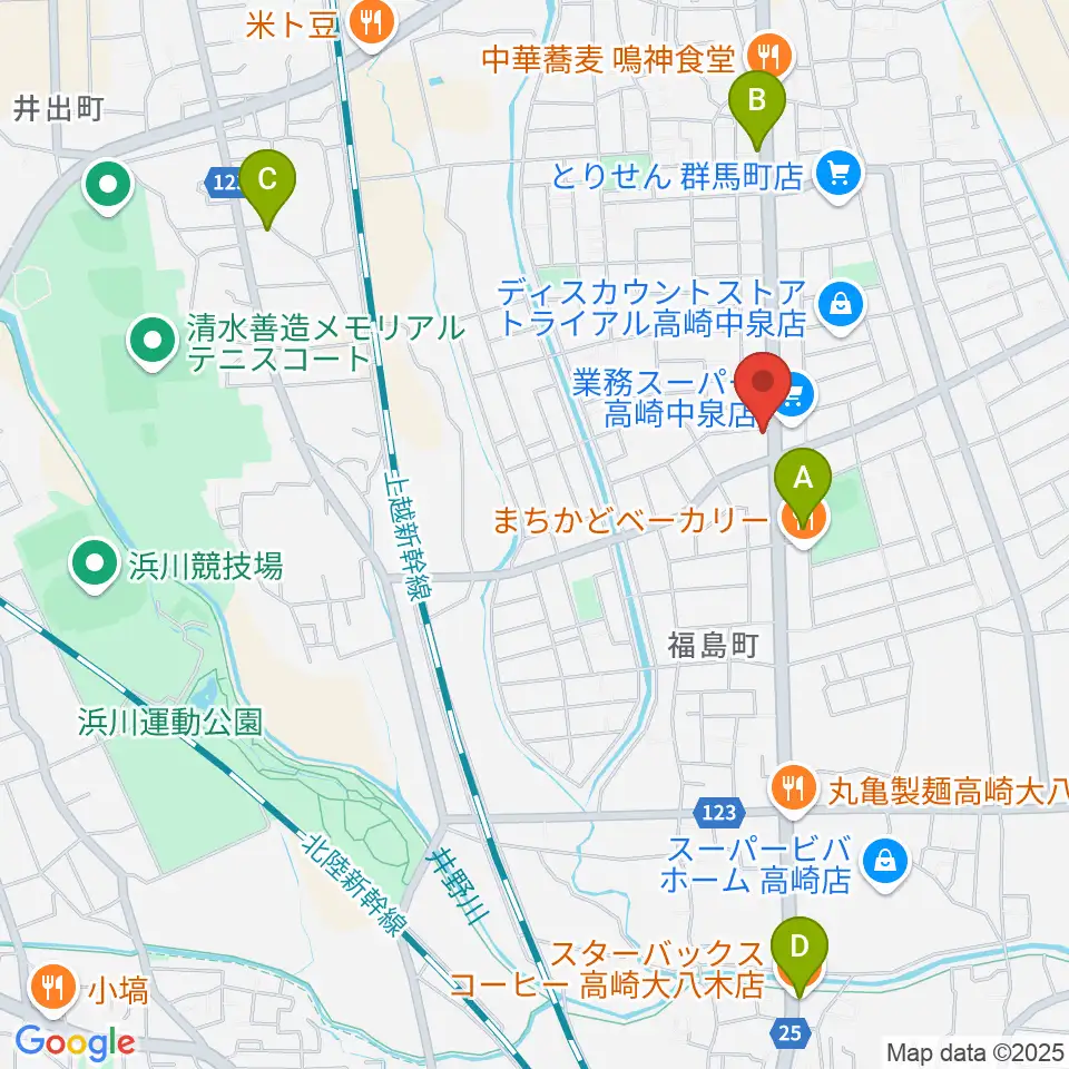 オカダ楽器周辺のカフェ一覧地図