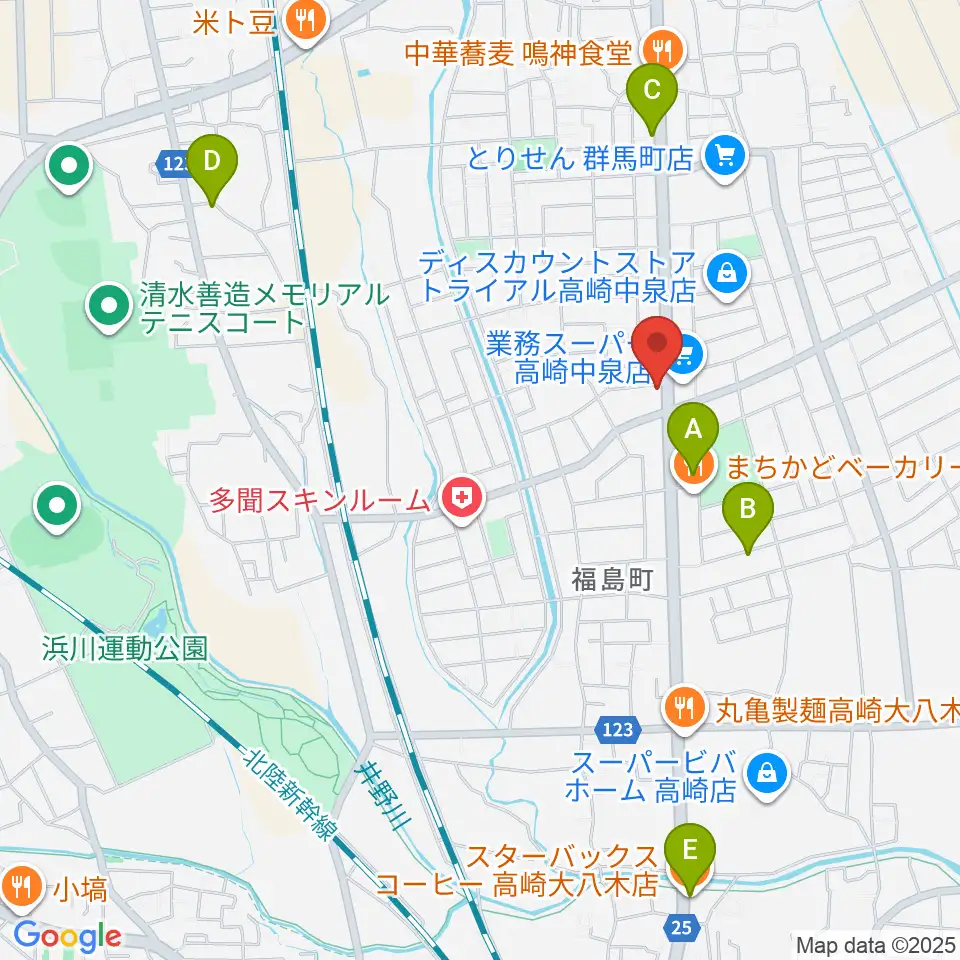 オカダ楽器周辺のカフェ一覧地図