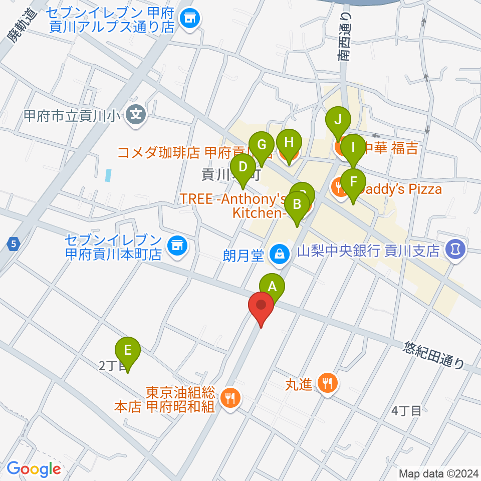 ふるや楽器店周辺のカフェ一覧地図