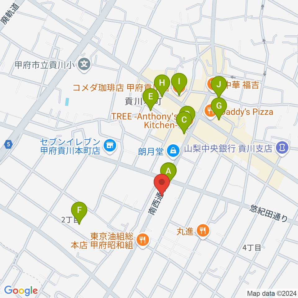 ふるや楽器店周辺のカフェ一覧地図