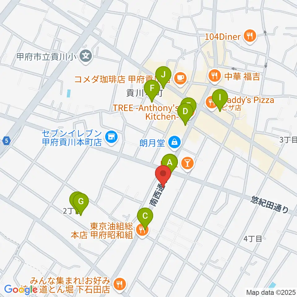 ふるや楽器店周辺のカフェ一覧地図