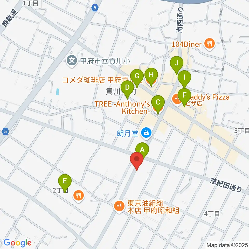 ふるや楽器店周辺のカフェ一覧地図