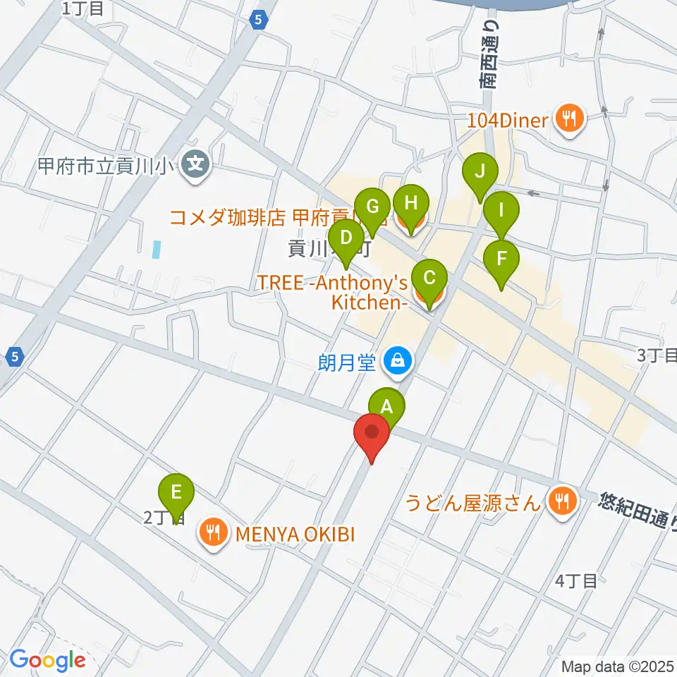 ふるや楽器店周辺のカフェ一覧地図