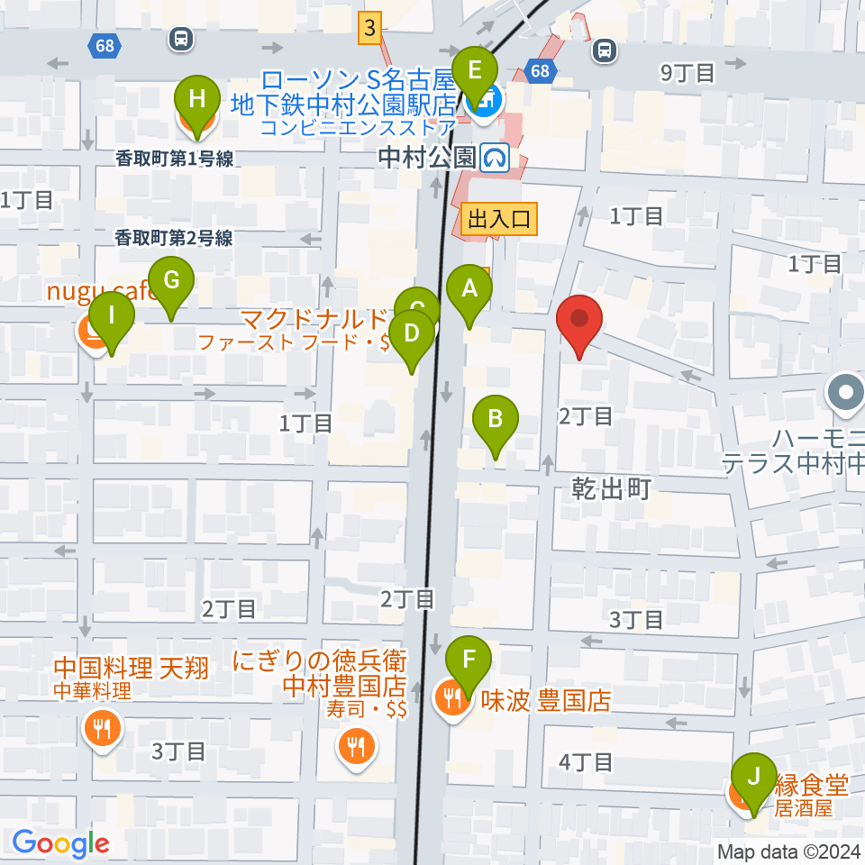 音羽屋三味線店周辺のカフェ一覧地図