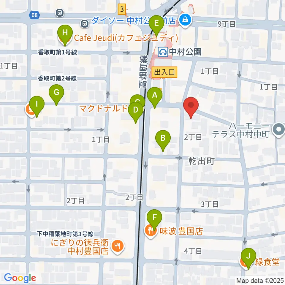 音羽屋三味線店周辺のカフェ一覧地図