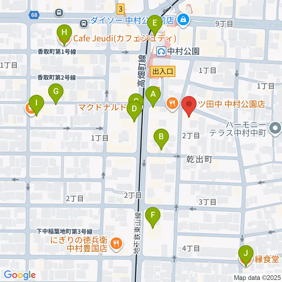 音羽屋三味線店周辺のカフェ一覧地図