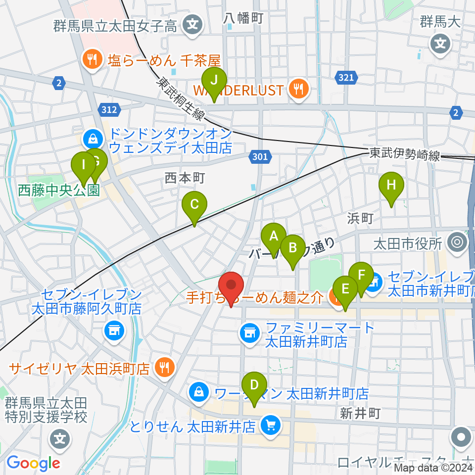 大津楽器店周辺のカフェ一覧地図