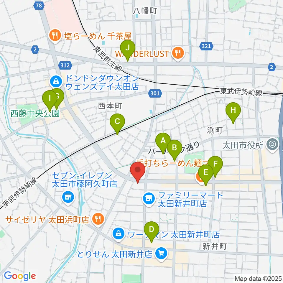 大津楽器店周辺のカフェ一覧地図