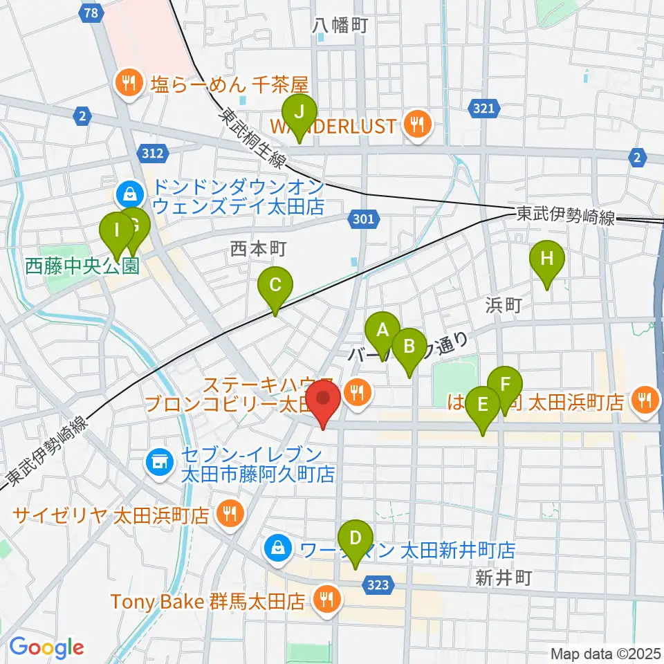 大津楽器店周辺のカフェ一覧地図