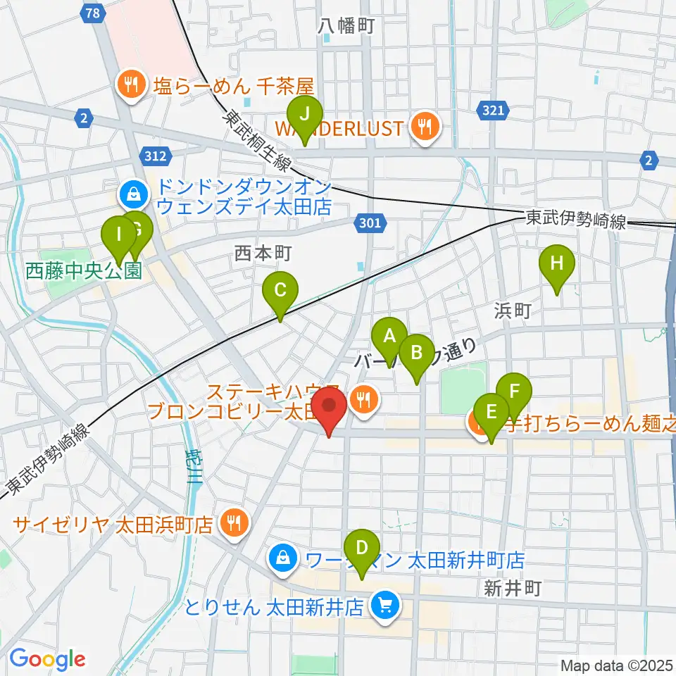 大津楽器店周辺のカフェ一覧地図
