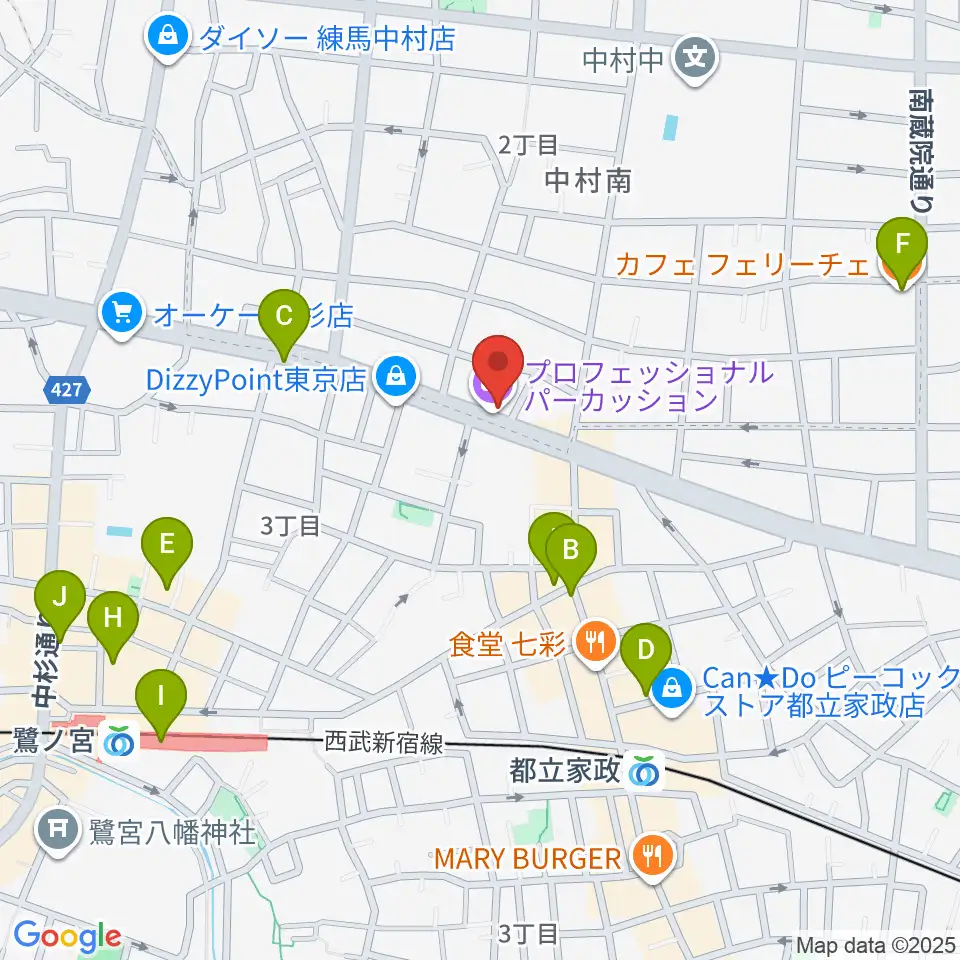プロフェッショナル・パーカッション周辺のカフェ一覧地図
