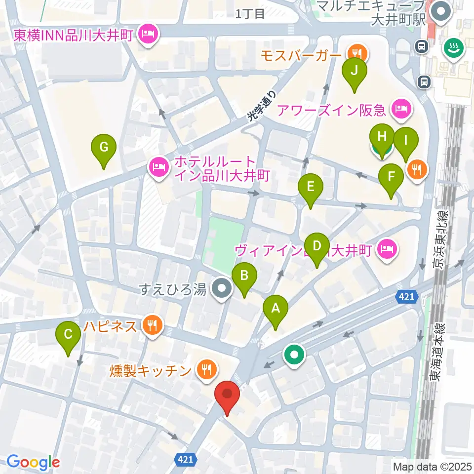 シブヤ楽器店周辺のカフェ一覧地図