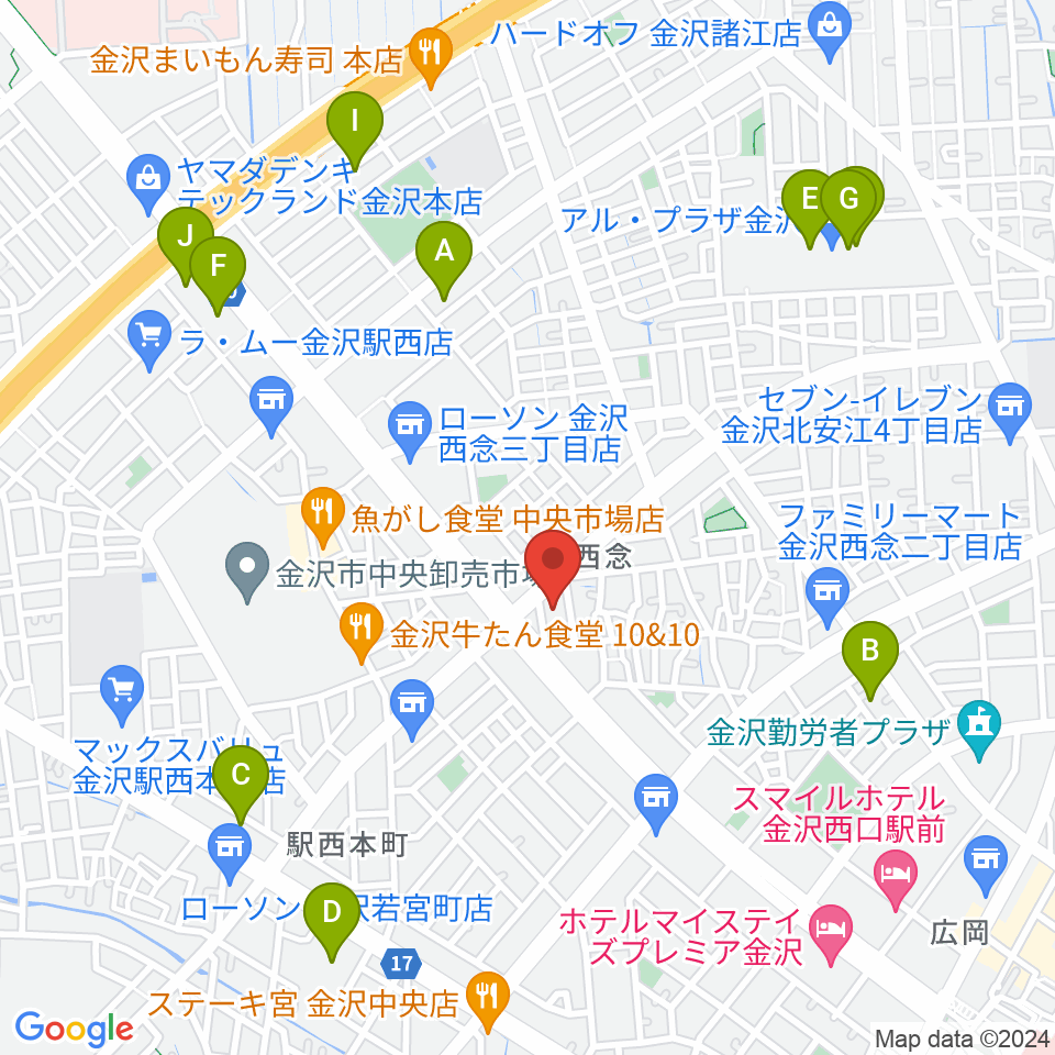 ストラディ金沢周辺のカフェ一覧地図
