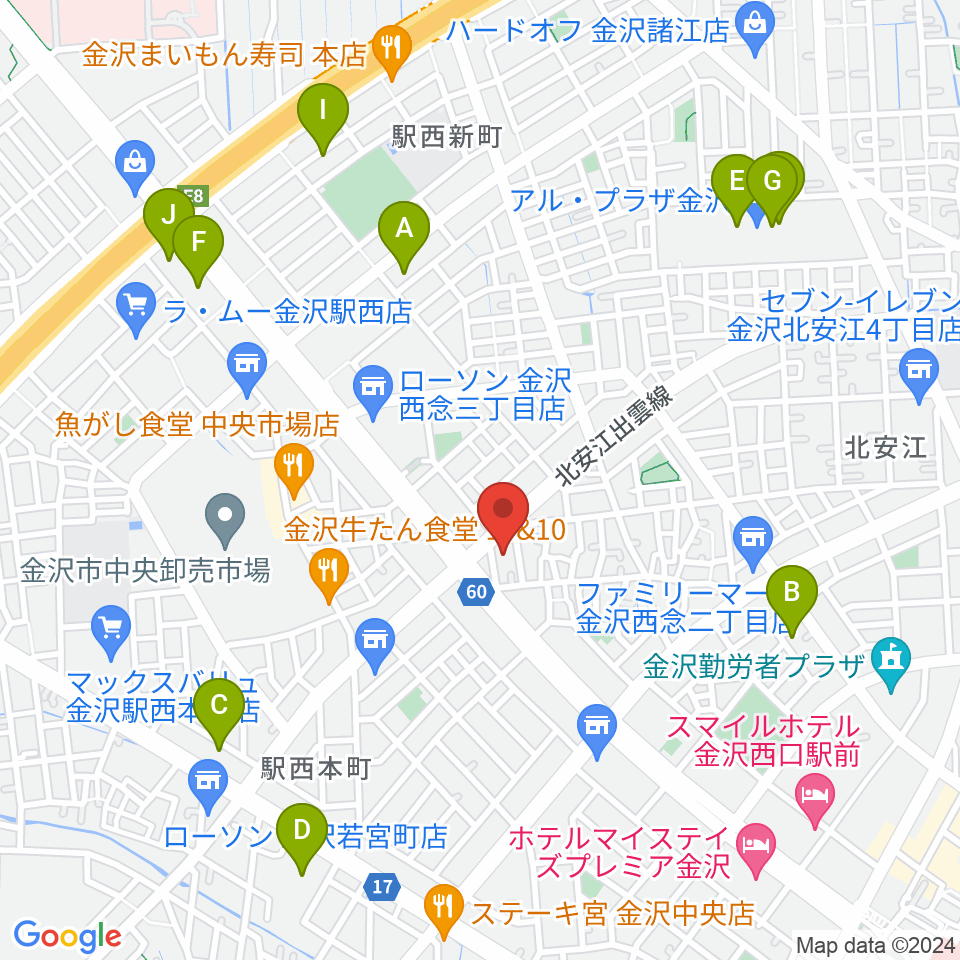 ストラディ金沢周辺のカフェ一覧地図