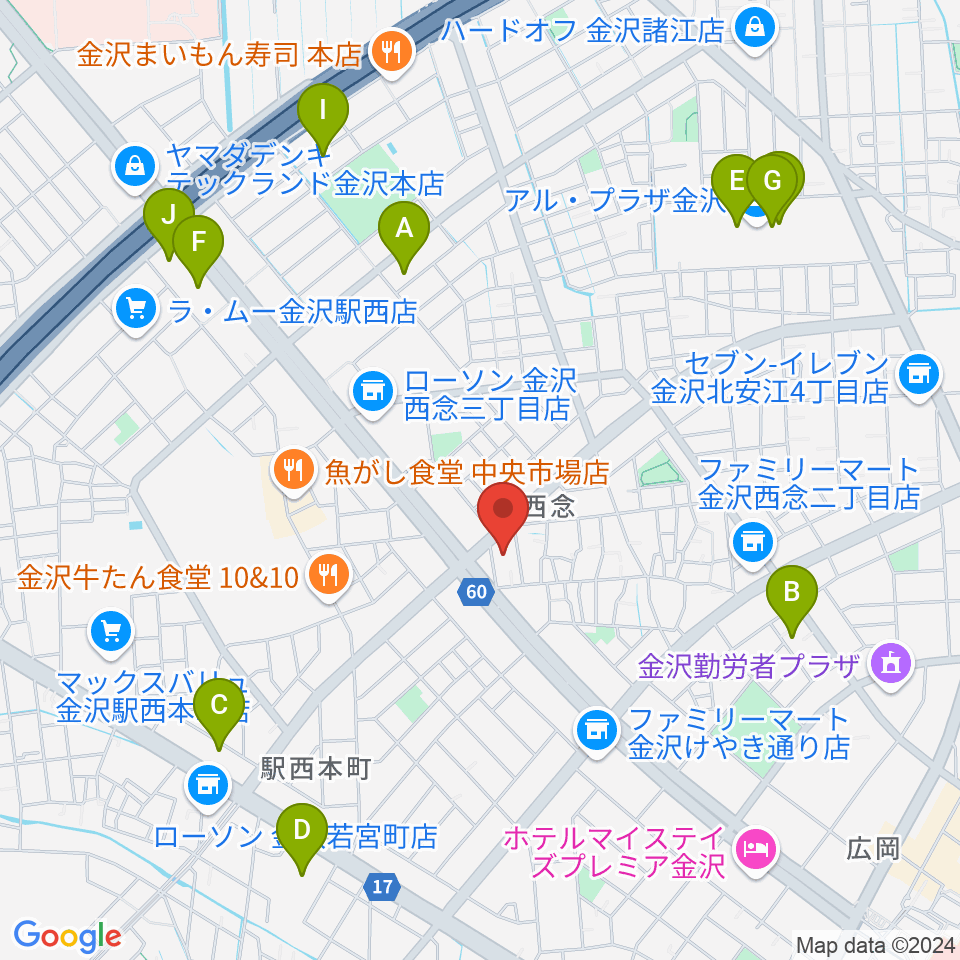 ストラディ金沢周辺のカフェ一覧地図