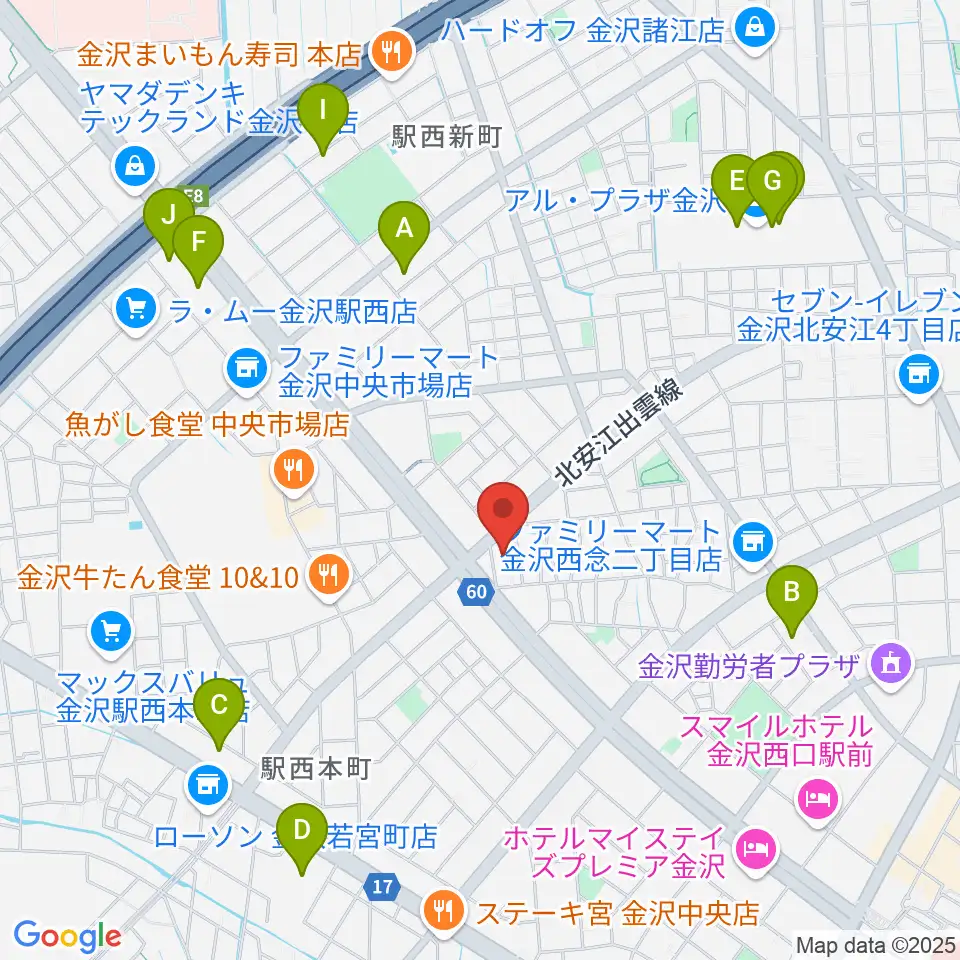 ストラディ金沢周辺のカフェ一覧地図