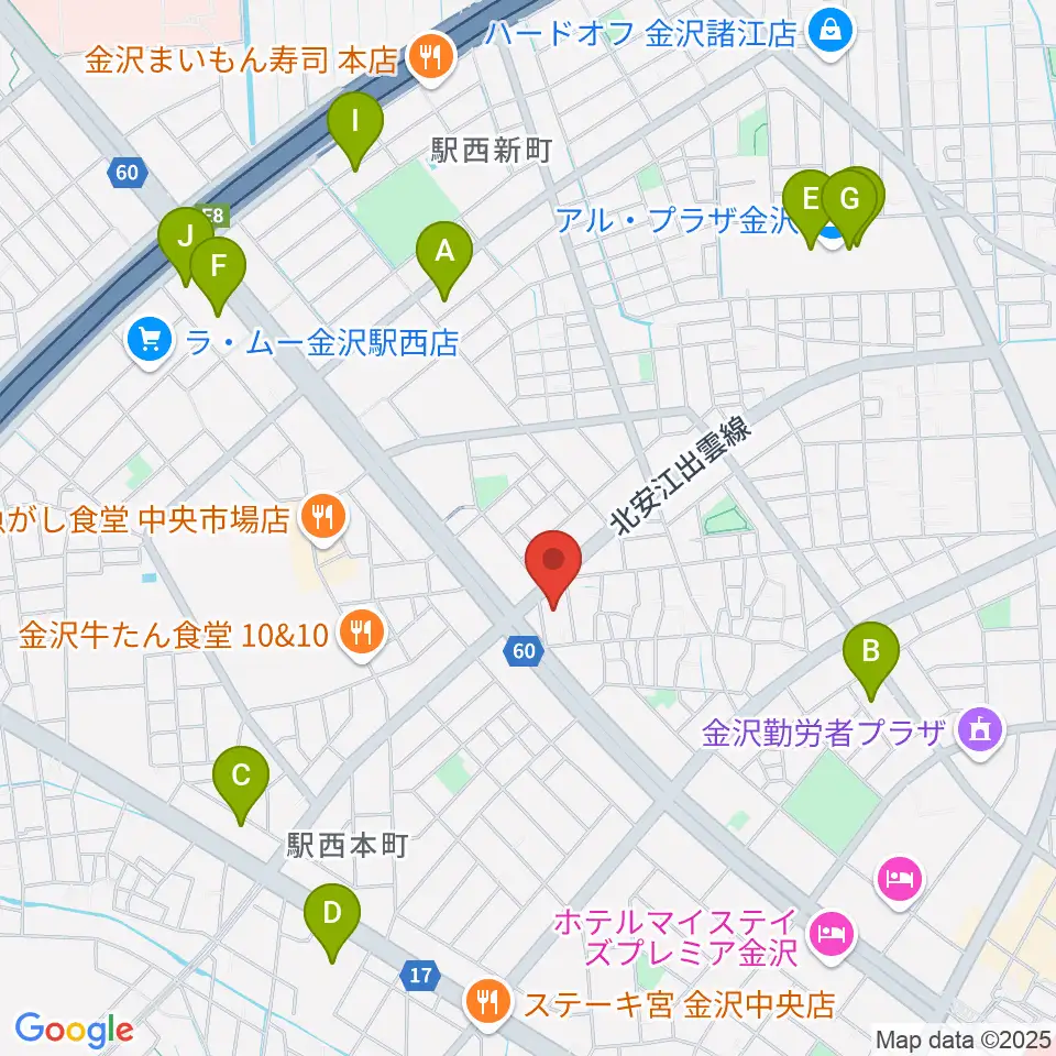 ストラディ金沢周辺のカフェ一覧地図