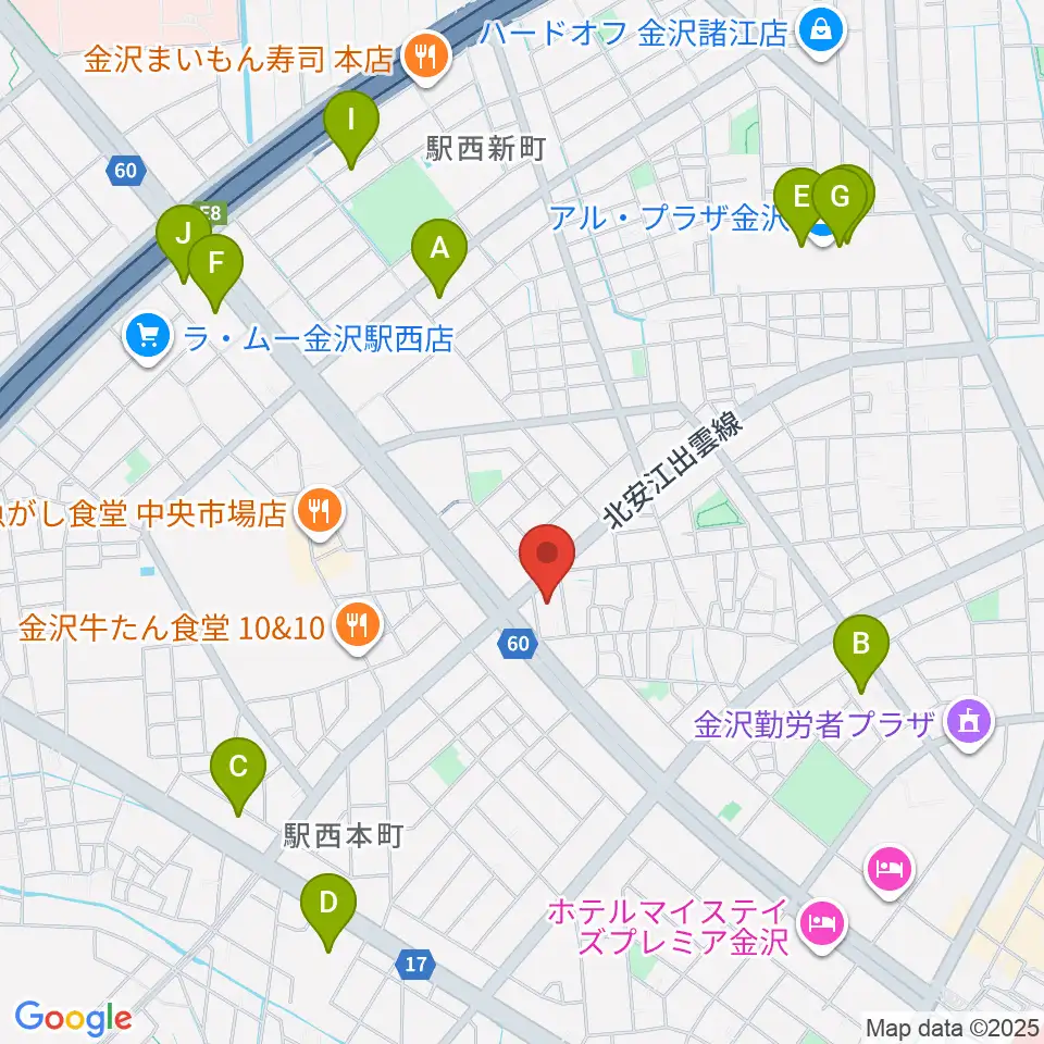 ストラディ金沢周辺のカフェ一覧地図