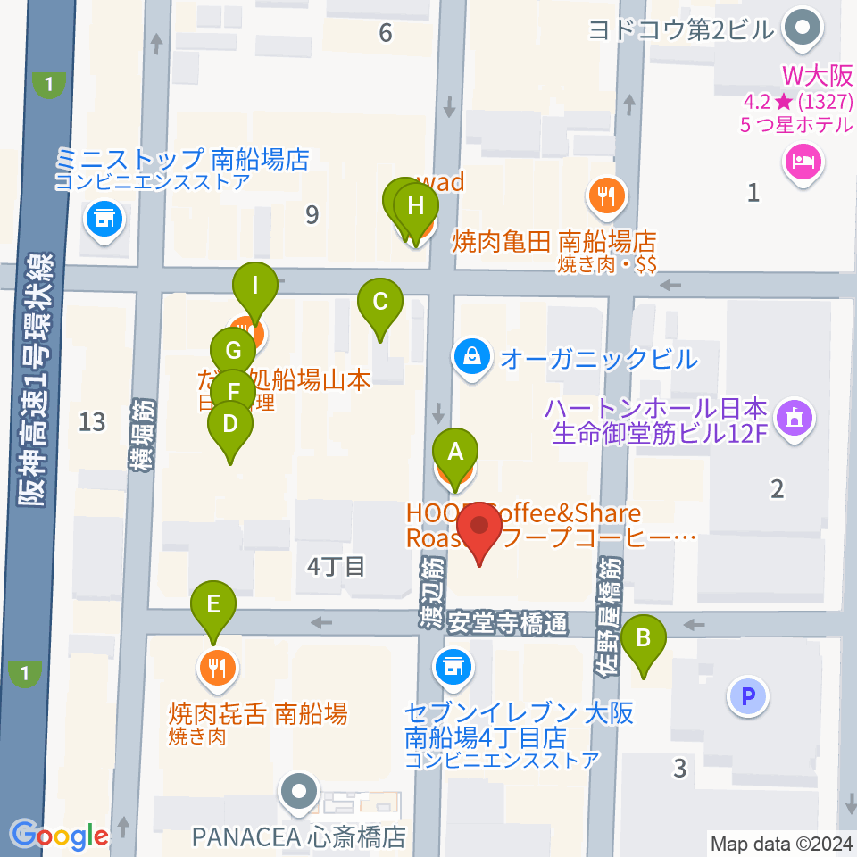 トニック楽器アトリエボア周辺のカフェ一覧地図