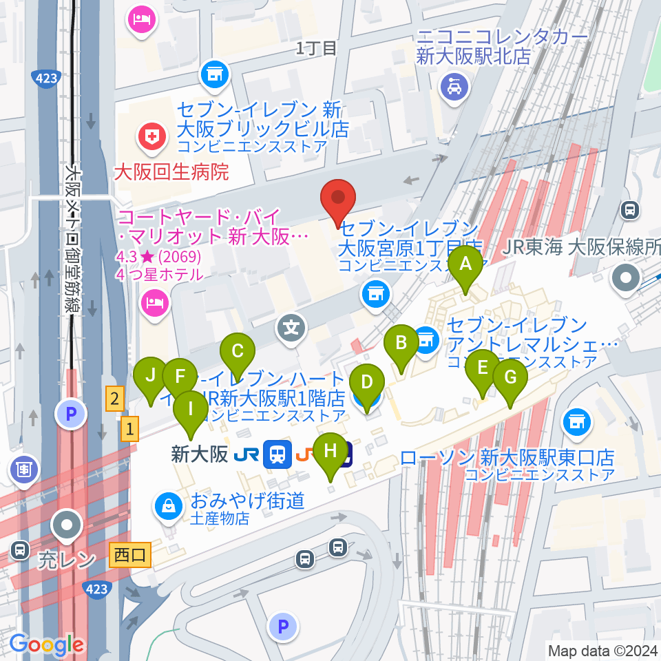 松尾弦楽器 大阪本店周辺のカフェ一覧地図