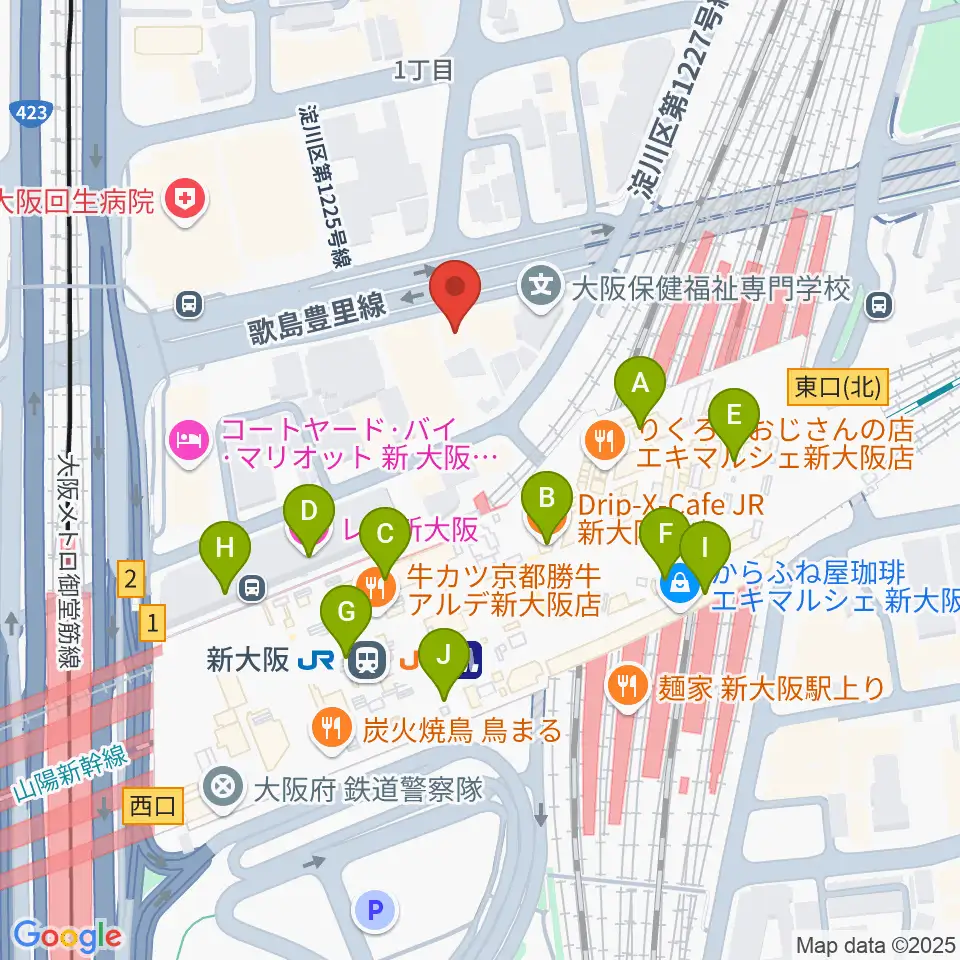 松尾弦楽器 大阪本店周辺のカフェ一覧地図