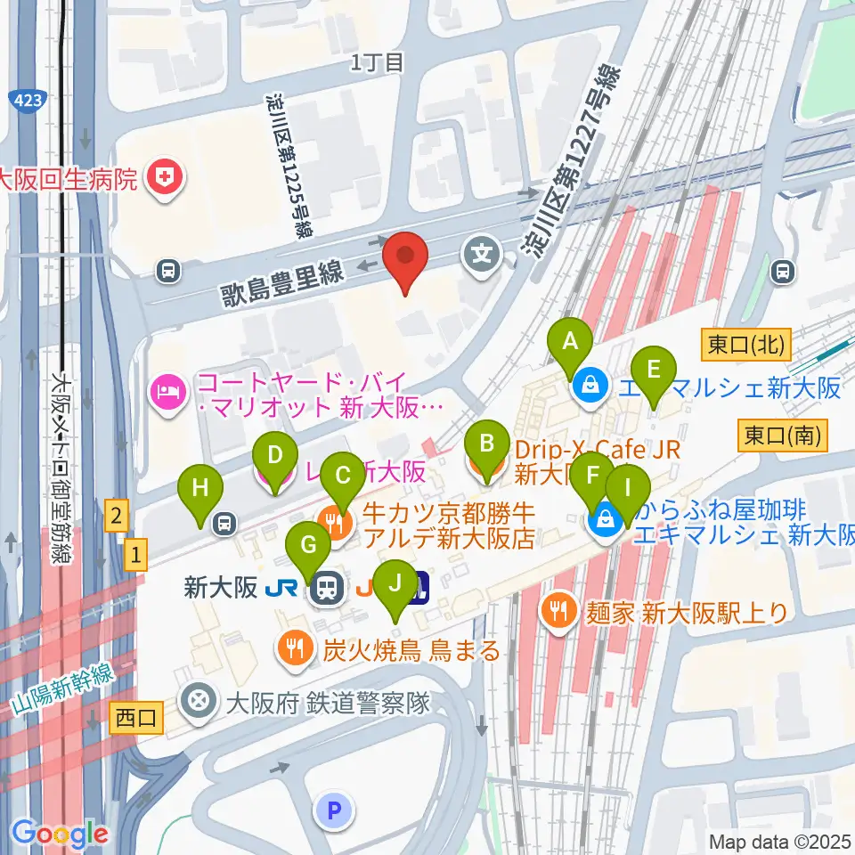 松尾弦楽器 大阪本店周辺のカフェ一覧地図
