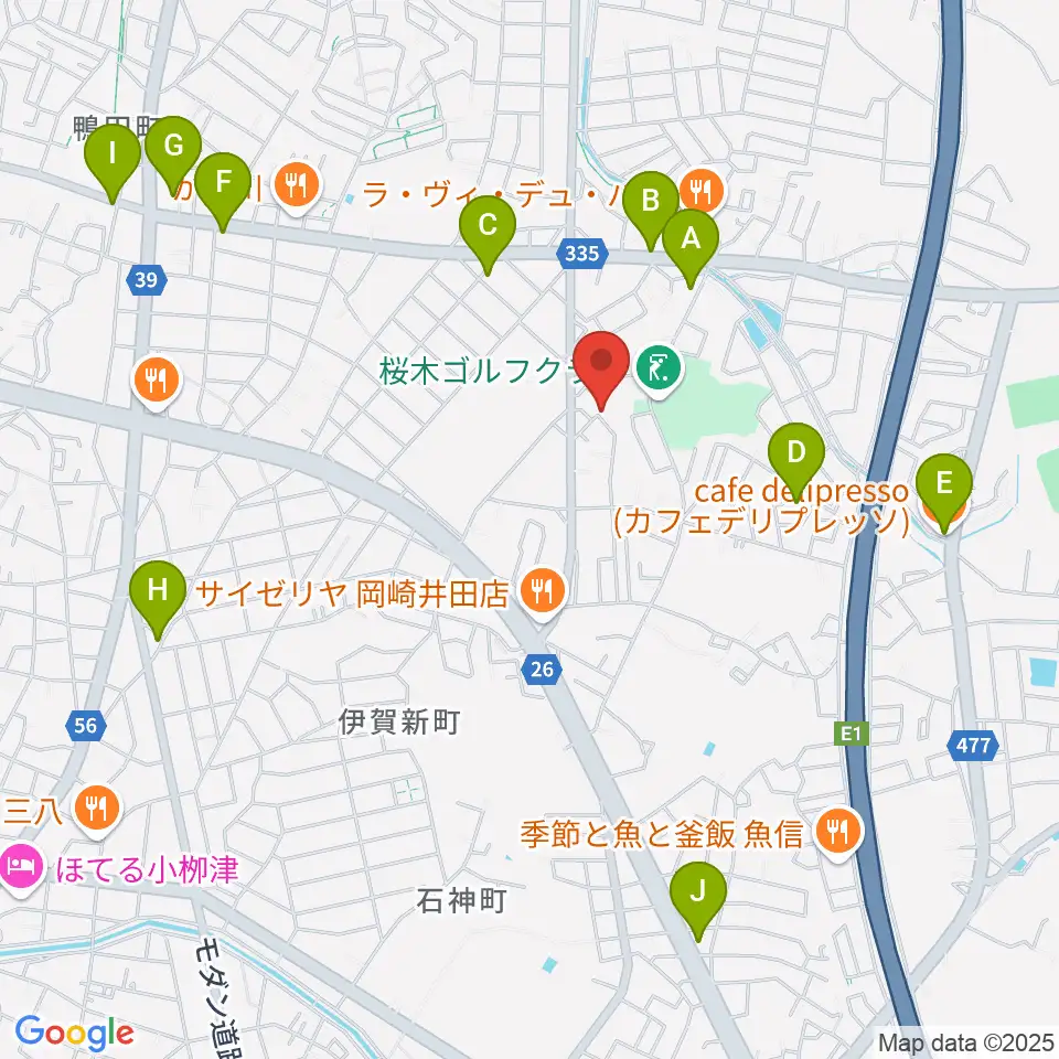ヴィルトゥオーゾ岡崎店周辺のカフェ一覧地図