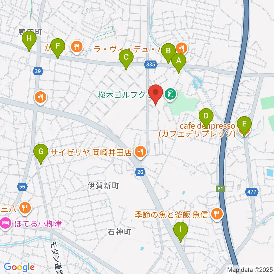 ヴィルトゥオーゾ岡崎店周辺のカフェ一覧地図