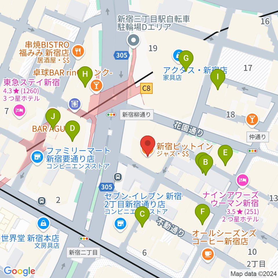 ヤナギサワ・クロッシュ周辺のカフェ一覧地図