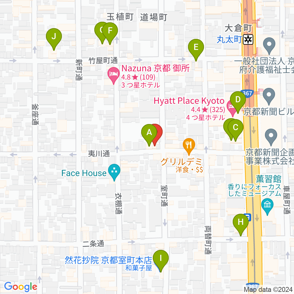 ユリ楽器周辺のカフェ一覧地図