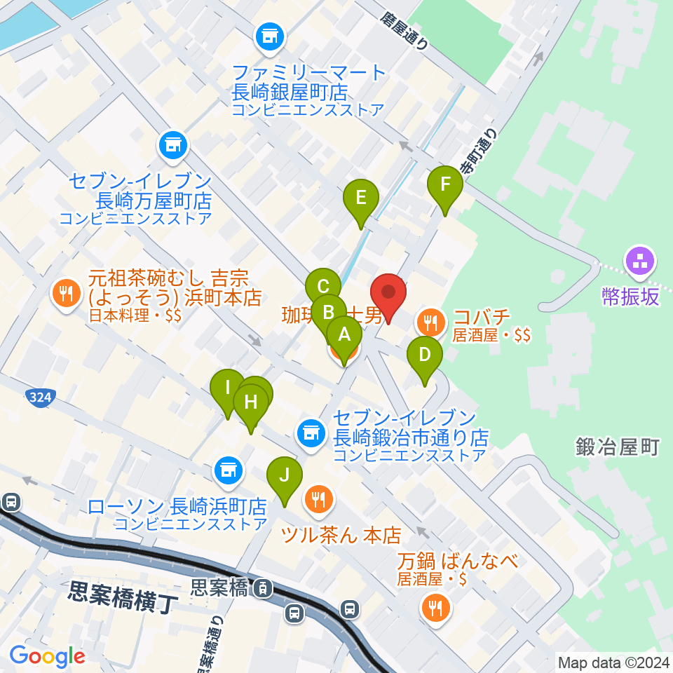 初美屋楽器店周辺のカフェ一覧地図