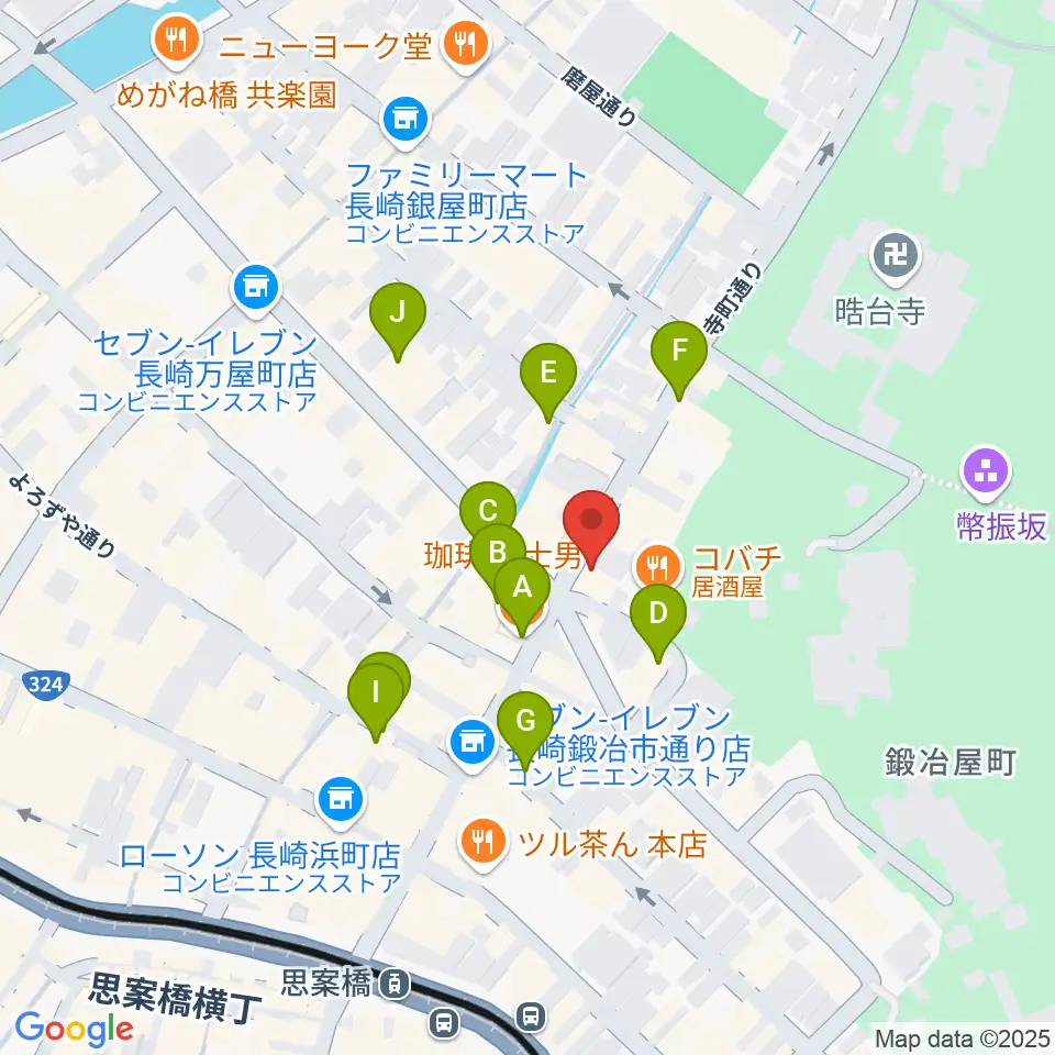 初美屋楽器店周辺のカフェ一覧地図